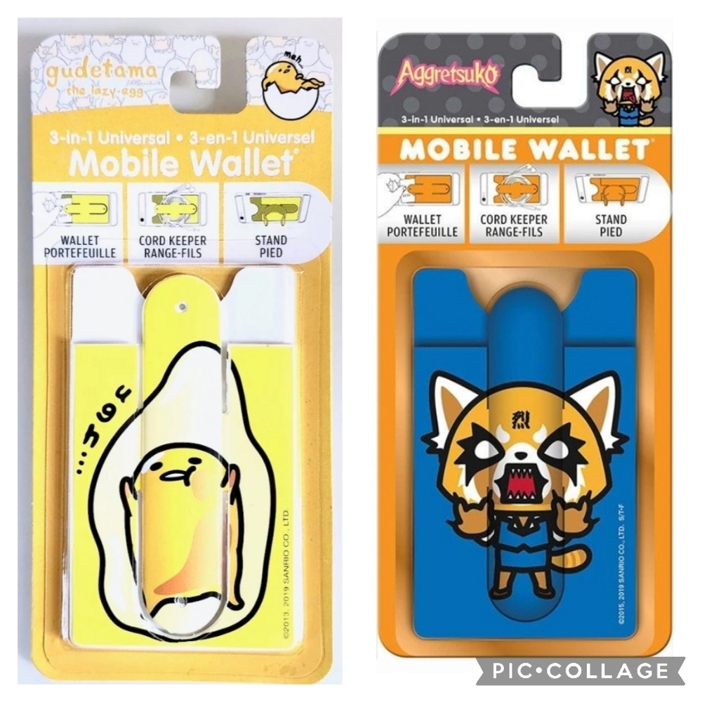 NEW Sanrio Gudetama and Aggretsuko 3-in-1 Mobile Wallet, Cord Keeper, and Stand